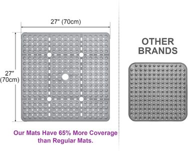 Килимок для душу Kingrading XL Square Anti-Slip 70x70 см Протиковзкий килимок для ванної з 240 присосками. Швидковисихаючий килимок для ванної з дренажними отворами. Сірий килимок для душу, який можна прати в пральній машині