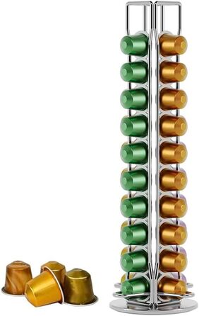 Тримач для капсул кави JIAMOEAT для Nespresso, 40 капсул, обертається, срібний | Тримач для капсул кави