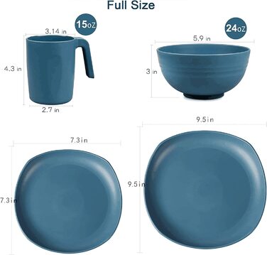 Поліпропіленовий набір посуду Greentainer (16 шт. / комбінований сервіз на дошці з 4 обідніми тарілками, 4 десертними тарілками, 4 мисками, 4 чашками на 4 пе