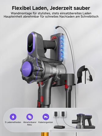 Бездротовий акумуляторний пилосос MONSGA з великою потужністю 45000Pa, до 50 хвилин роботи, дисплеєм, антизаплутана насадка, самостійна парковка, настінна зарядка, 8-шарова фільтрація, безщітковий двигун, для твердих поверхонь, килимів, шерсті тварин та а