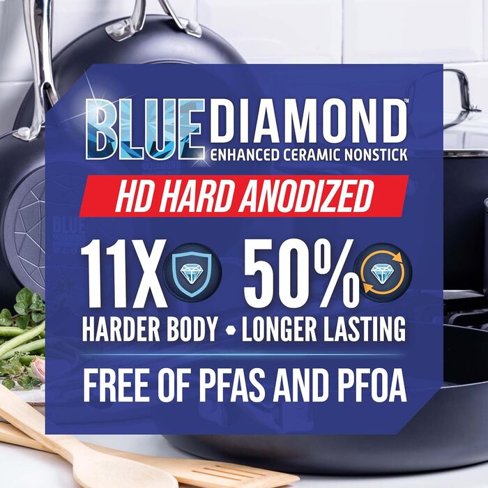 Набір посуду Blue Diamond, 10 предметів, без вмісту PFAS, можна мити в посудомийній машині та використовувати в духовці, сірий