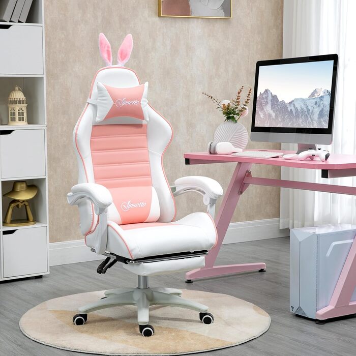 Крісло геймерське Vinsetto Ergonomic з підніжкою, подушкою для голови та попереку, регульованою спинкою, рожеве