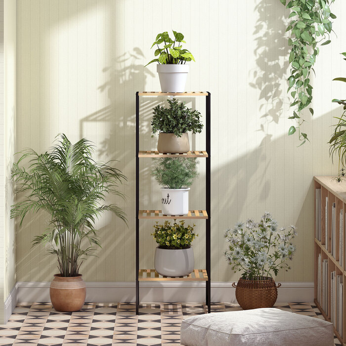 Стильна стелаж Standregal Badregal з бамбука та сталі, з 4 полицями, 4-ярусна книжкова полиця, розміри 36,5 x 33 x 110 см, колір: натуральний