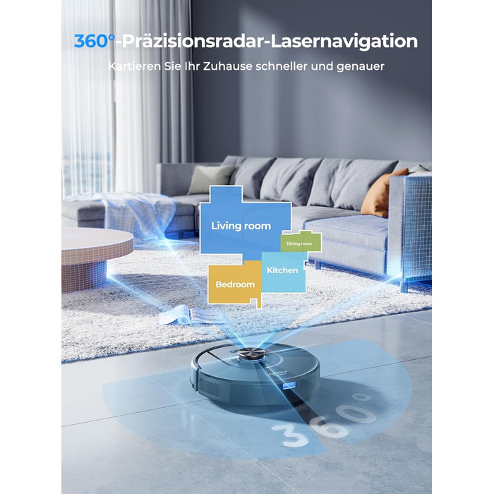 Робот-пилосос Laresar Clean 3-в-1 з функцією миття, 5000Pa, лазерна навігація, 180 хв, для тварин, килимів, твердих підлог, керування через додаток, 15 зон заборони (чорний)