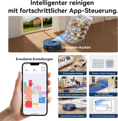 Робот-пилосос Proscenic Q8 з функцією миття 4200Pa, 200хв, потужний, з лазерною навігацією, 5 карт, керування через APP, Alexa, Siri, IFTTT, для підлоги та килима, видалення шерсті тварин, блакитний