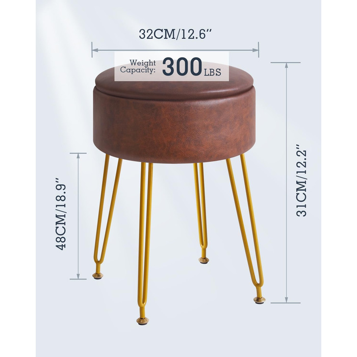 Пуф-табуретка з велюру IBUYKE, кругла, з металевими ніжками, коричневий, для дому