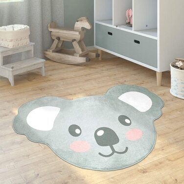 Домашній дитячий килимок Paco, килимок для дитячої кімнати, круглий ігровий килимок, нековзний Сучасний килимок із зображенням місячної коали, голова лева, розмір колір (90x120 см, коала, сірий)