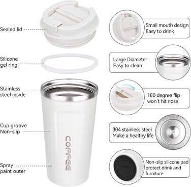 Набір термокружок ERBO для кави з нержавіючої сталі (2 шт.), 380 мл + 510 мл, білий + рожевий