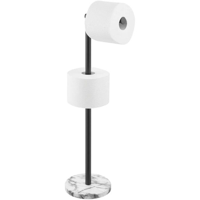 Окремо стоячий тримач для туалетного паперу mDesign-Сучасний тримач для рулонів паперу для ванної та гостьового туалету-стильний металевий тримач для туалетного паперу, стійкий до іржі- (колір мармуру / чорний)