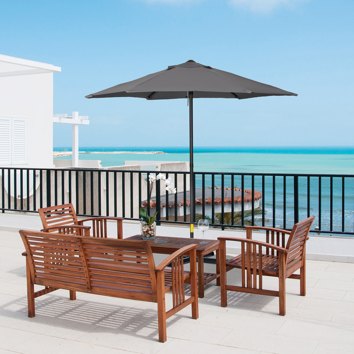 Outsunny Parasol Ø196 см, поворотна парасолька з функцією складання, шестикутна балконна парасолька пляжна парасолька вітрозахисна стабільна ринкова парасолька з колінчастою парасолькою для захисту від сонця для пляжу Балконний сад, темно-сірий