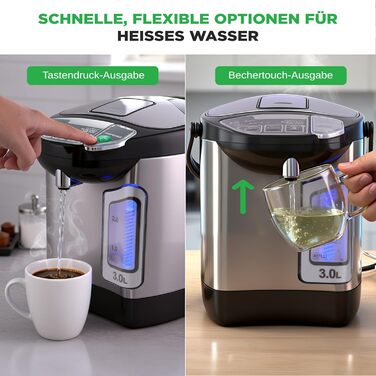 Електричний автоклав NutriChef 3L з дозатором гарячої води – нержавіюча сталь, безпечний кришка, безперебійний кран | Функція підігріву для глінтвейну, чаю, кави | Для комерційного та особистого використання | 1100W, компактний пристрій