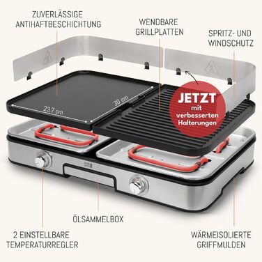 LEBENLANG Електричний гриль для столу - з щипцями та захистом від бризок | 2400W | Для дому та вулиці | Гриль для балкона, столу | Електричний гриль-плита