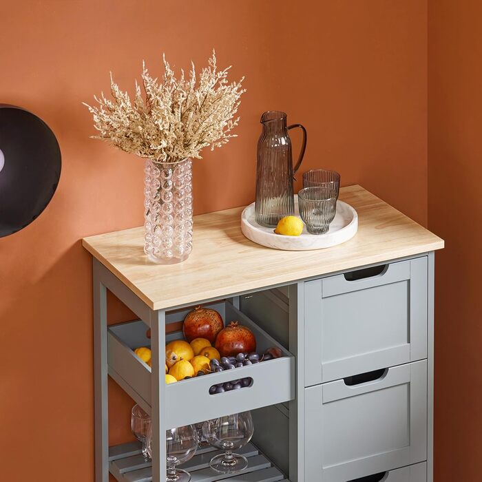 Сервізний візок SoBuy FKW79-SCH – кухонний візок з 2 полицями та підносом, сірий, 68x85x38 см, до 50 кг, MDF