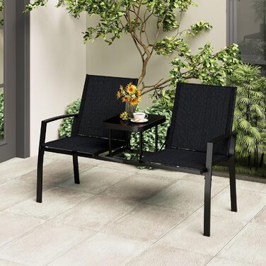 Садова лавка COSTWAY з столом, 2-місна, з дихаючої тканини, для балкона, саду, тераси 137x66x87 см