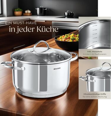 Набір каструль tectake® 7 шт. з нержавіючої сталі: каструлі з кришками для плити (індукційна, газова, електрична) - кухонний набір для дому та кемпінгу