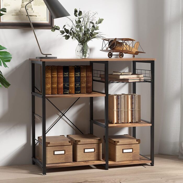 Стеллаж кухонний Sogesfurniture з підставкою для мікрохвильової печі, 90x40x83 см, чорний & горіх (Вінтаж-коричневий)