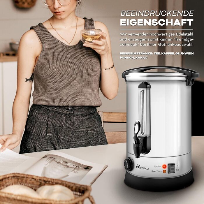 ТRESKO® Електричний казанок для глінтвейну на 30 літрів з нержавіючої сталі, 2500W, автомати для гарячих напоїв, нагрівач води