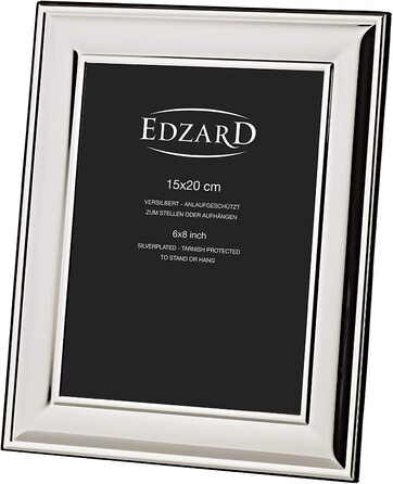 Рамка для фотографій EDZARD Sunset для фотографій 10 x 15 см, покрита дорогоцінним сріблом, із захистом від потьмяніння, з оксамитовою підкладкою, з інкрустацією. 2 Вішалки, фоторамка для установки і підвішування (для фото 15 х 20 см, з 2 вішалками)