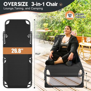 Лежак для відпочинку MOPHOTO, розкладний садовий лежак з матрацом, регульована спинка та підніжка, портативний, для дому та саду, складаний (зелене дитяче ліжко, матрац) (чорний з холодним сірим)