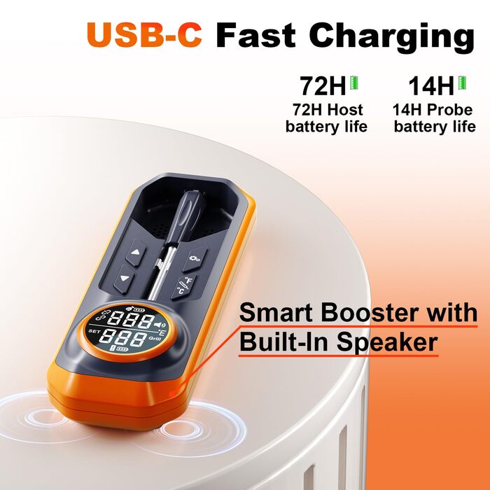 Бездротовий термометр для м'яса, цифровий кухонний термометр з бездротовим зондом, дальність 150 м, термометр для продуктів, сумісний з iOS & Android, попередньо запрограмовані температури для BBQ, духовки