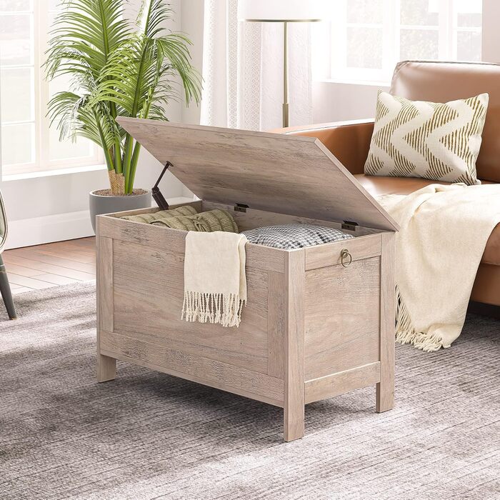 HOOBRO Лавка з ящиком для зберігання, іграшкова скриня з кришкою, тумба для взуття, лавка для сидіння, скриня для зберігання, міцна, безпечні петлі, спальня, вітальня, 76 см, білий EWT75CW01G1, білий (76 x 40 x 48 см, Greige)