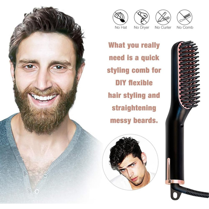 Електрична щітка для випрямлення бороди Bartglätter для чоловіків 3 в 1, 3 температурні режими, швидкий нагрів за 30 секунд, для дому та салону