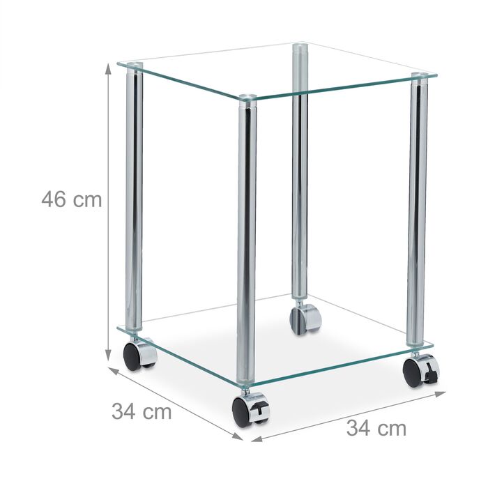 Столик журнальний Relaxdays зі скляною стільницею та роликами