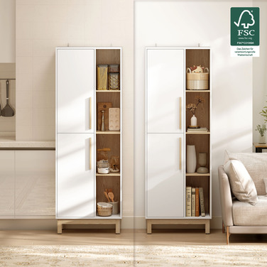 HOMCOM - велика полиця для книг 176 см, 4 відкриті полиці, 2 шафи, окремо стояча книжкова шафа, МДФ, білий