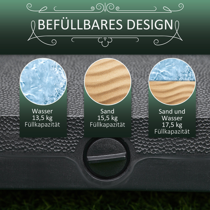 Підставка для парасольки, що заповнюється до 20 кг, з роликами, для штанги діаметром 38/48 мм. Ніжка для парасольки для саду, тераси, балкону, чорного кольору.