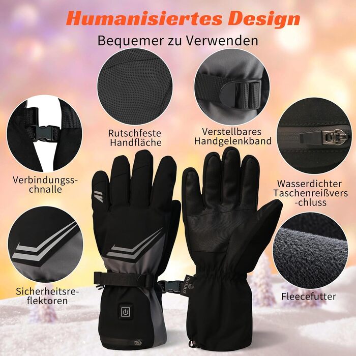 Електричні гріючі рукавички з акумулятором 7500mAh, OUTJUT для лижного спорту, чоловічі та жіночі, 3 режими нагріву, водонепроникні, з підтримкою сенсорного екрану, зимові рукавички, подарунок на Новий рік, розмір XL