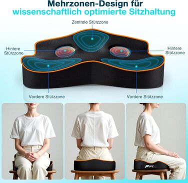 Ергономічна подушка для сидіння з memory foam для офісного крісла та авто, подушка для офісу, авто та дому, знімна та пральна наволочка, неслизька M (60–85 кг) (XL-Mittel (60–100 кг))