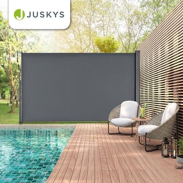 Розсувна бокова маркіза Juskys Dubai 200x300 см, сіра, захист від сонця та сторонніх поглядів для балкона і тераси, з настінним кріпленням