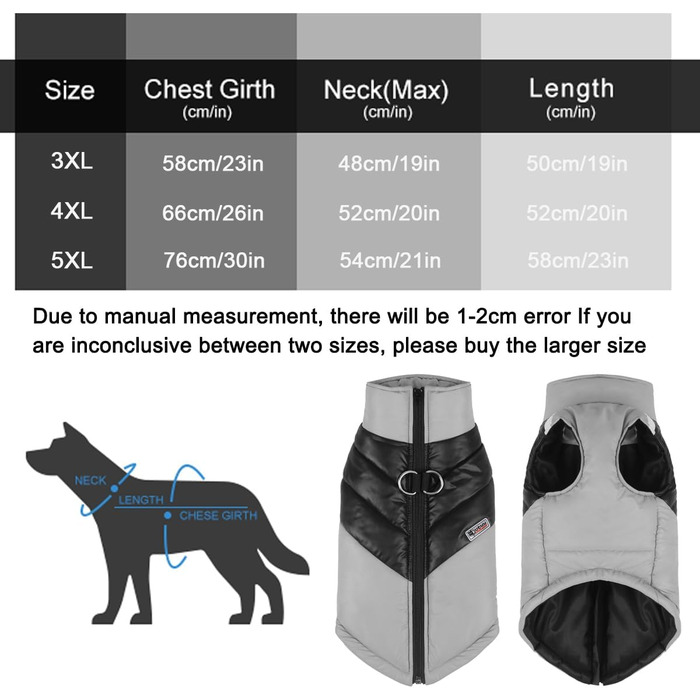 Водонепроникна шерсть для собаки Зимовий жилет зі світловідбиваючими смугами та D-Snap, 3XL Grey