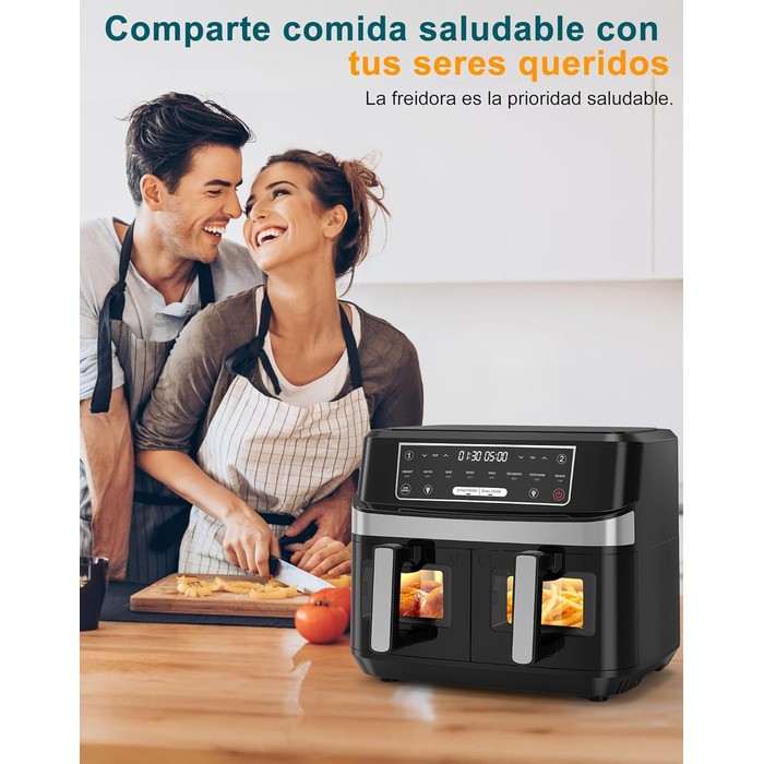 Подвійна фритюрниця без олії з 2 камерами, 10л, 8-в-1, сенсорний екран, таймер, XXL