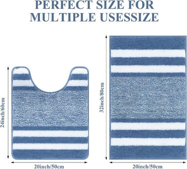 М'який килимок для ванної кімнати Pauwer, комплект з 2 шт., водопоглинаючий, для ванни та туалету, антиковзаючі, можна прати в пральній машині, блакитний, 50 x 80 + 50 x 60 см