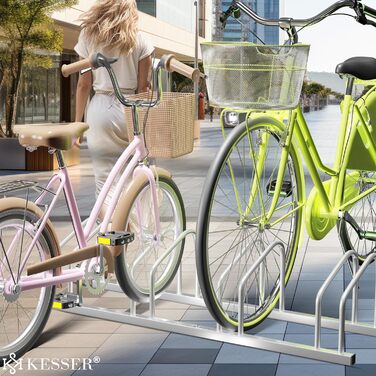 Кріплення для велосипеда KESSER для паркувальної стійки Багатофункціональна стійка з колісною базою 37 см для ширини шин 30-65 мм Підставка для тримача велосипеда для підлогового або настінного монтажу Кріплення для велосипедів (срібло, 5 велосипедів)