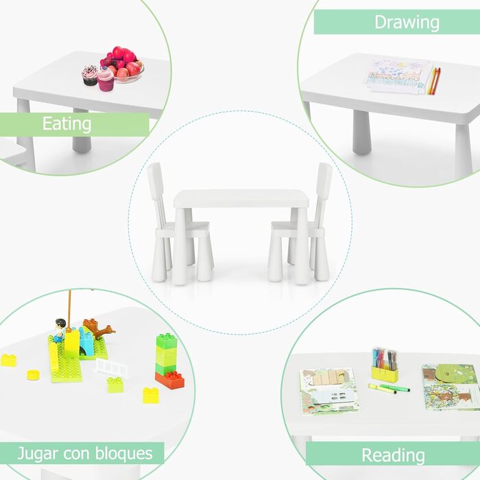 Дитячий стіл LIFEZEAL з 2 стільцями: комплект меблів для дітей з пластику з підлокітниками та закругленими краями (білий)