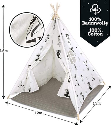Дитяче ігрове намет Hakuna Matte Tipi з килимком, спіймачем снів та сумкою – стильний дизайн, 100% бавовна, сертифікат EN71