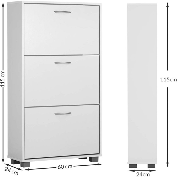 Шафа для взуття Casaria® на 18 пар, 115x60x25 см, 3 дверцята, дерево бук, білий колір, з блокуванням від перекидання