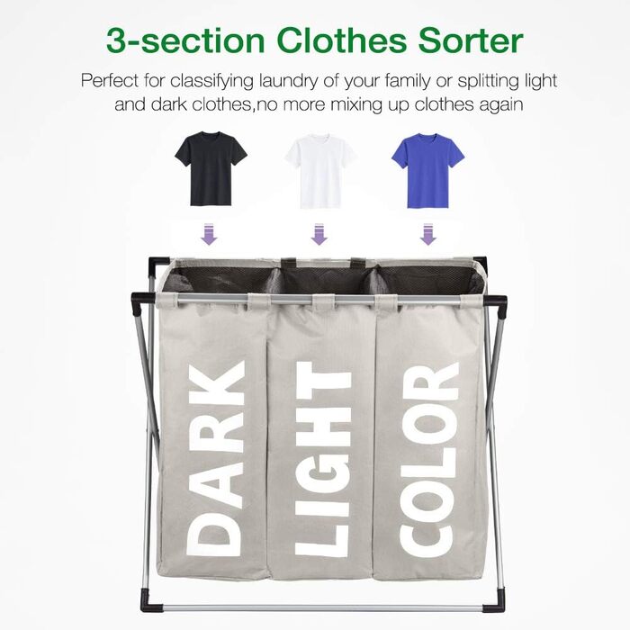 Сортувальник для білизни Oxford Trio з 3 відділеннями, 102L, тканинний, складаний, для дому