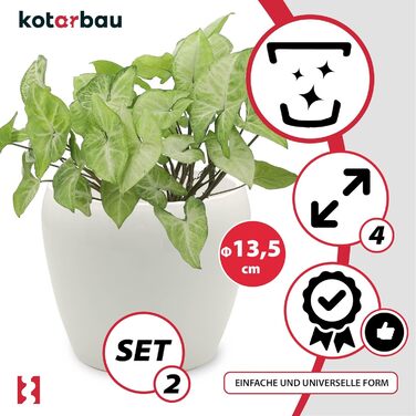 Набір з 2 горщиків для квітів KOTARBAU® - кераміка, діаметр 13.5 см, висота 15 см, білий