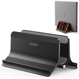 Підставка для ноутбука SODI вертикальна, автоматична, алюмінієва, чорна. Захист для MacBook Pro/Air, ноутбуків, планшетів, телефонів