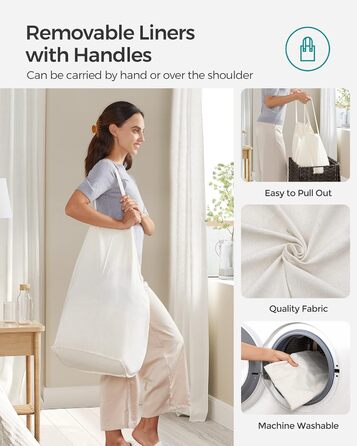 Кошик для білизни Songmics з кришкою, 90 л, з 6 мішечками, з лози, коричневий