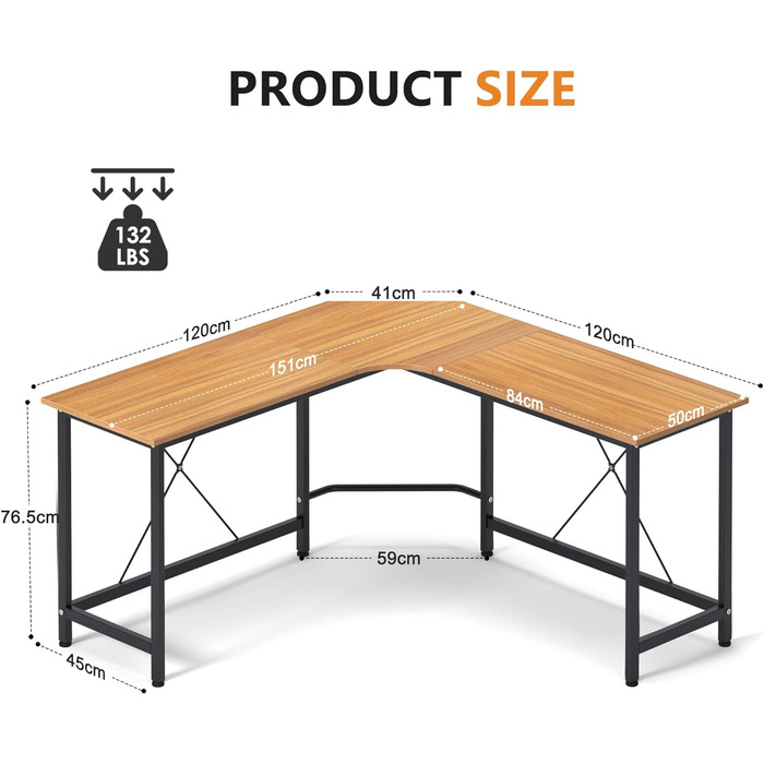 Комп'ютерний стіл Soues Кутовий стіл L-подібний кутовий стіл Великий ігровий навчальний стіл для домашнього офісу та офісу (120 x 50 x 76,5 см, дуб)