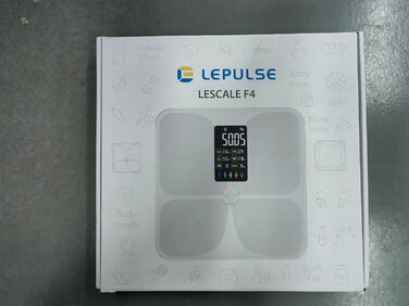 Шкала жиру в організмі Lepulse Lescale F4, ваги для ванної кімнати з аналізом тіла, 15 вимірювань, великий дисплей (білий)