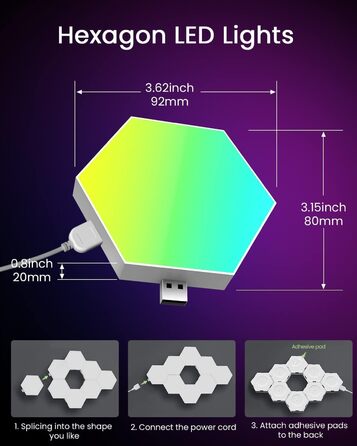Смарт LED панелі Hexagon RGB, 8 шт. – настінне декоративне підсвічування для кімнати та геймерської зони, музична синхронізація