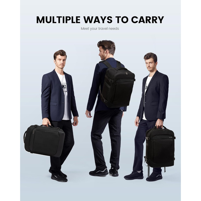 LOVEVOOK Рюкзак ручної поклажі 40x20x25 для Ryanair, 20L, рюкзак для подорожей, для ноутбука 14 дюймів, чоловічий/жіночий, з відділенням для мокрого та сухого, чорний