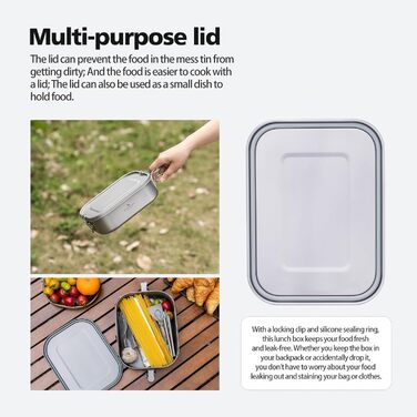 Ланчбокс iBasingo Titan 800мл з кришкою та ручкою, герметичний бенто-контейнер для кемпінгу, відпочинку та офісу. Безпечний для їжі посуд для подорожей, миється в посудомийній машині, Ti2081C