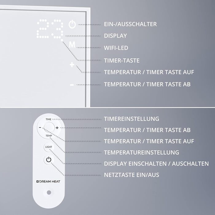 Інфрачервоний обігрівач DREAM HEAT з пультом дистанційного керування, енергозбереження, сенсорна панель, WIFI, керування APP, функція ТАЙМЕРА, електричний обігрівач, випромінювальний обігрівач, термостат, електричний обігрівач, обігрівач, інфрачервоний (7