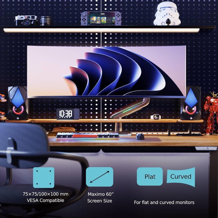 Кріплення для монітора NB Ergonomic Ultrawide, до 60 дюймів, RGB, VESA 75/100, чорний